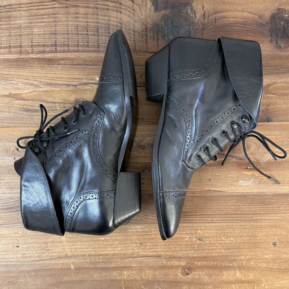 Leather Wingtip Ankle Bootie Women 9.5 Black Witchy Whimsigoth Victorian 90s Y2K - Picture 4 of 10